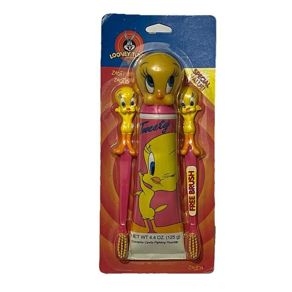 Vintage 1999 Tweety Bird Toothbrush & Toothpaste Set Zooth Looney Tunes Not Open - Picture 1 of 6